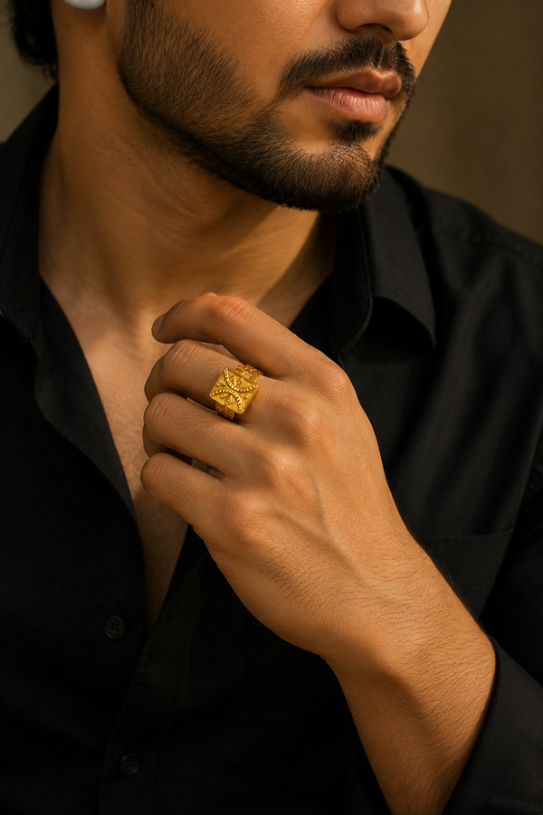 Rajwada Trinity Gold Statement Ring for Men