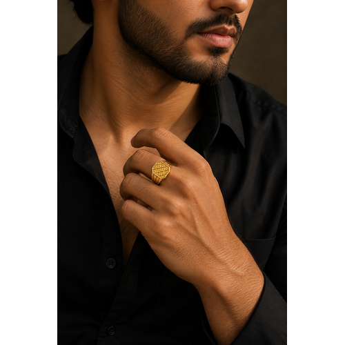 Imperial Checkered Crest Gold Ring For Men