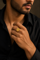 Imperial Checkered Crest Gold Ring For Men