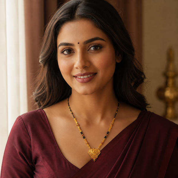 Traditional Black Bead Mangalsutra with Ornamental Heritage Pendant