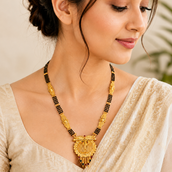 Elegant Heritage Round Pendant Traditional Black Bead Mangalsutra for Women