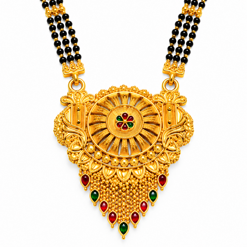 Premium Bridal Mangalsutra with Intricate Floral Medallion Pendant