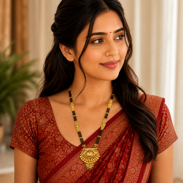 Elegant Heritage Bridal Mangalsutra Necklace with Classic Crescent Design