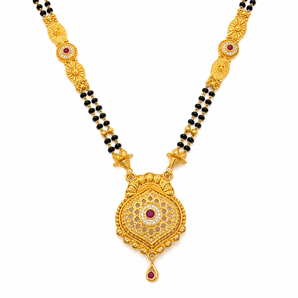 Traditional Black Bead Mangalsutra Necklace with Designer Round Pendant for Women