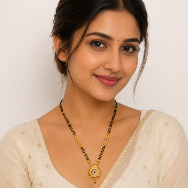 Traditional Black Bead Mangalsutra Necklace with Designer Round Pendant for Women