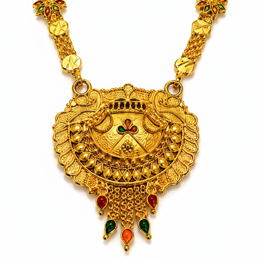 Traditional Black Bead Mangalsutra with Antique Round Multicolor Designer Pendant for Women