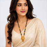 Traditional Long Black Bead Mangalsutra for Women with Royal Peacock Designer