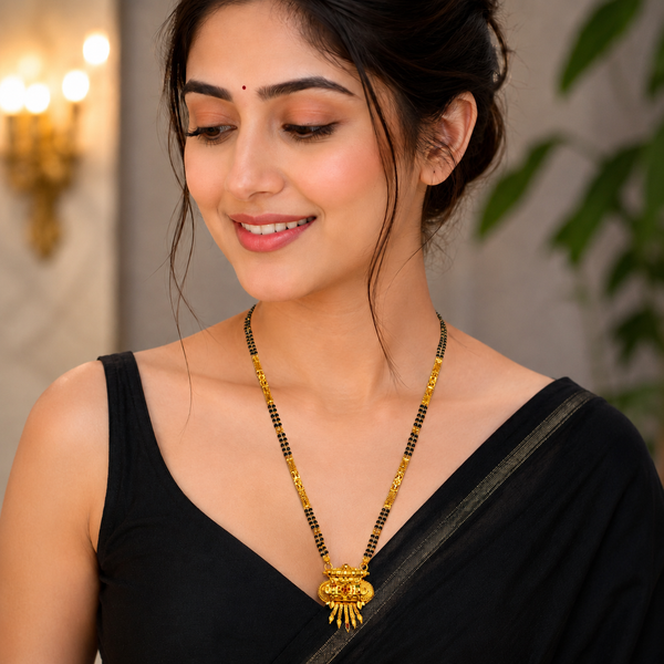 Traditional Antique Gold-Tone Black Bead Mangalsutra for Women