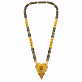 Traditional Long Black Bead Mangalsutra with Antique Floral Designer Pendant for Women