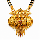 Traditional Royal Black Bead Mangalsutra for Women with Intricate Antique Temple Pendant