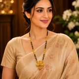 Traditional Royal Black Bead Mangalsutra for Women with Intricate Antique Temple Pendant