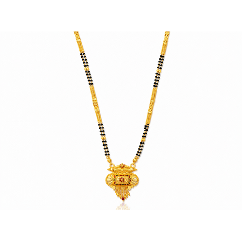 NXGOLD Traditional Multi-Strand Black Bead Mangalsutra with Antique Barrel Pendant