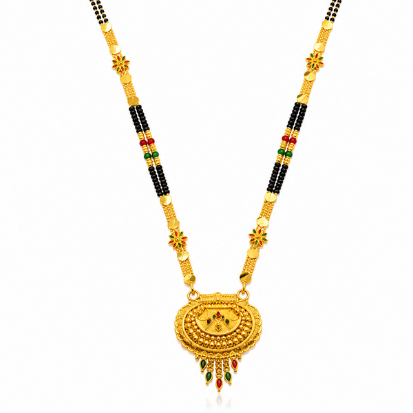 NXGOLD Royal Heritage Black Bead Mangalsutra with Antique Peacock Pendant
