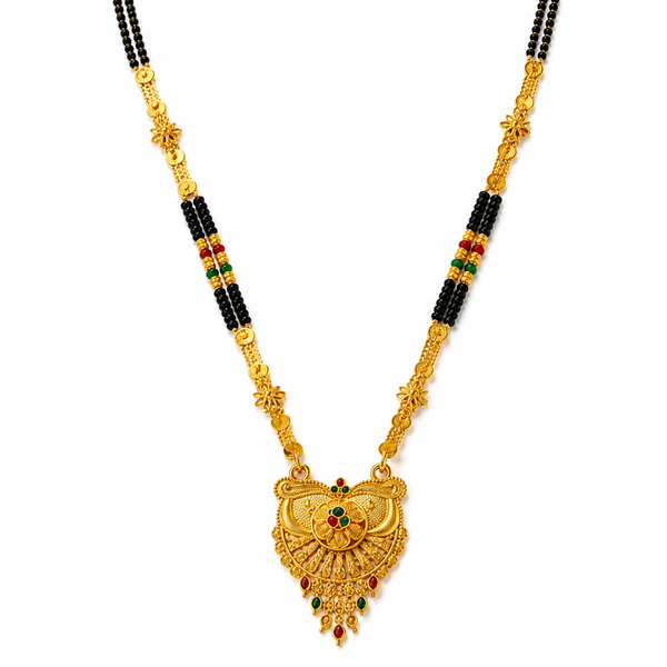 Premium Traditional Black Bead Mangalsutra with Ethnic Floral Pendant