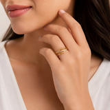Delicate Leaf Branch CZ Open Ring for Women