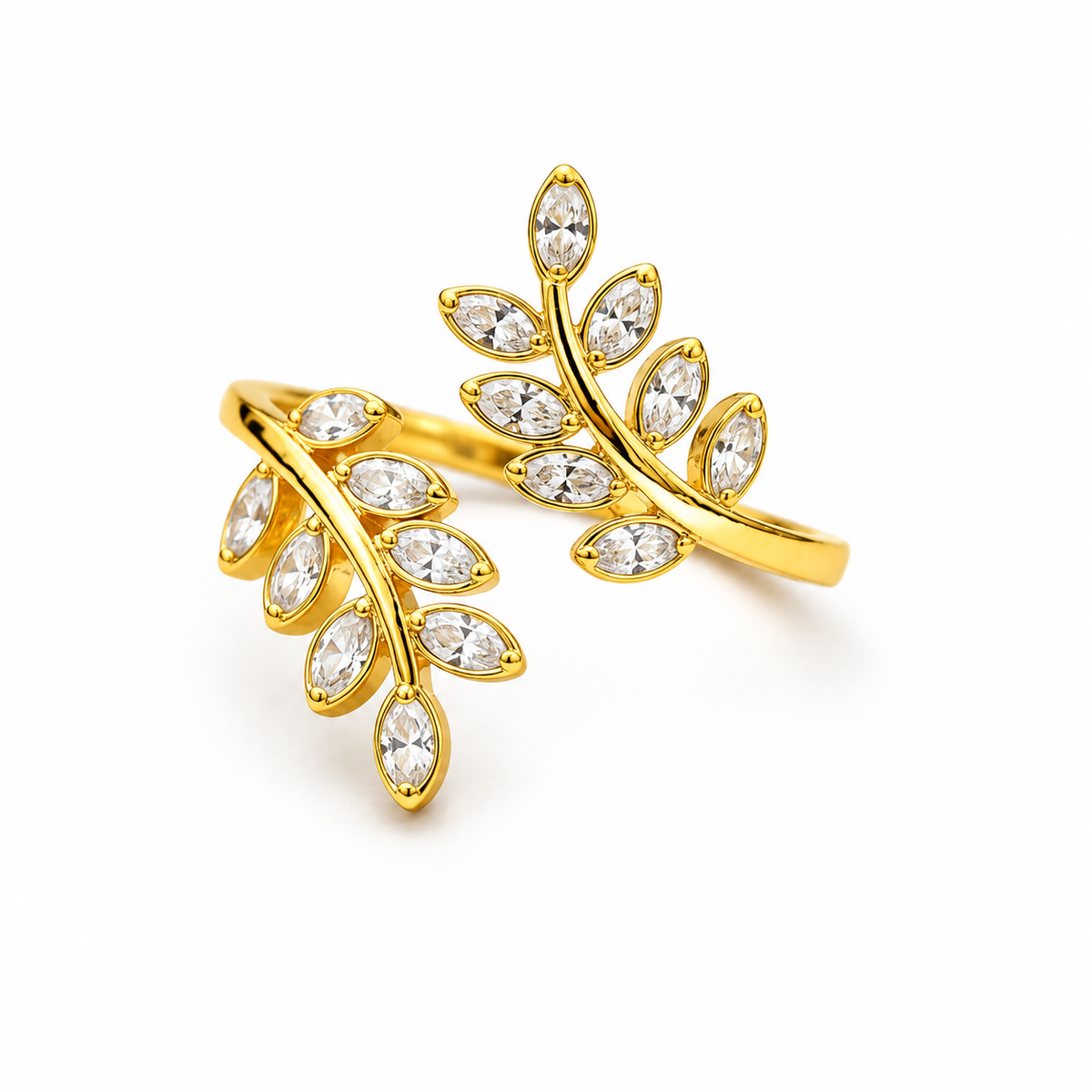 Elegant Marquise Crystal Leaf Adjustable Ring for Women