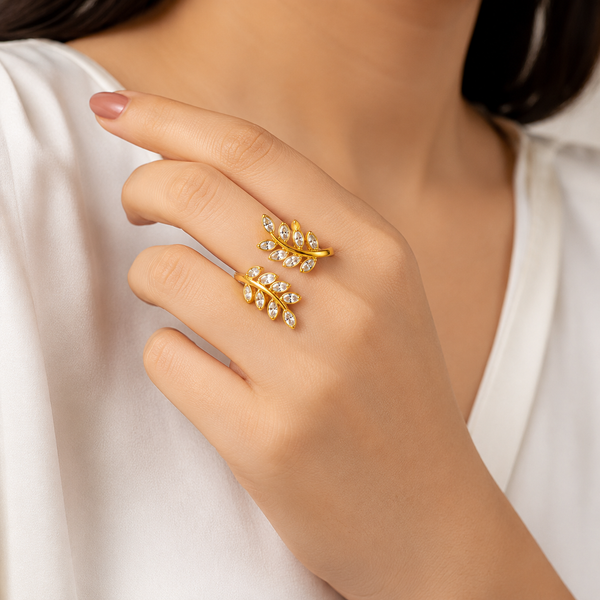 Elegant Marquise Crystal Leaf Adjustable Ring for Women