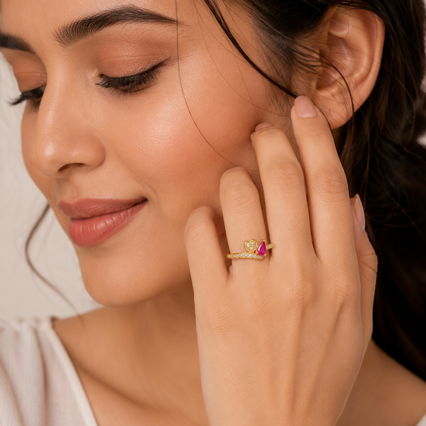NXGOLD Romantic Heart & Pear Cut Ruby Stone Ring for Women