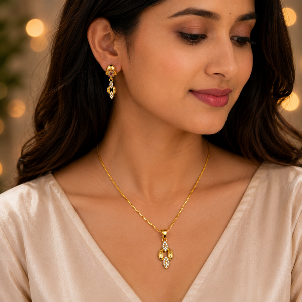 NXGOLD Luxe Crystal Bloom Pendant Necklace & Earrings Set
