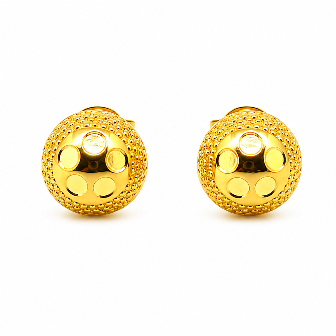 GoldNX Textured Gold-Toned Round Stud Earrings for Women