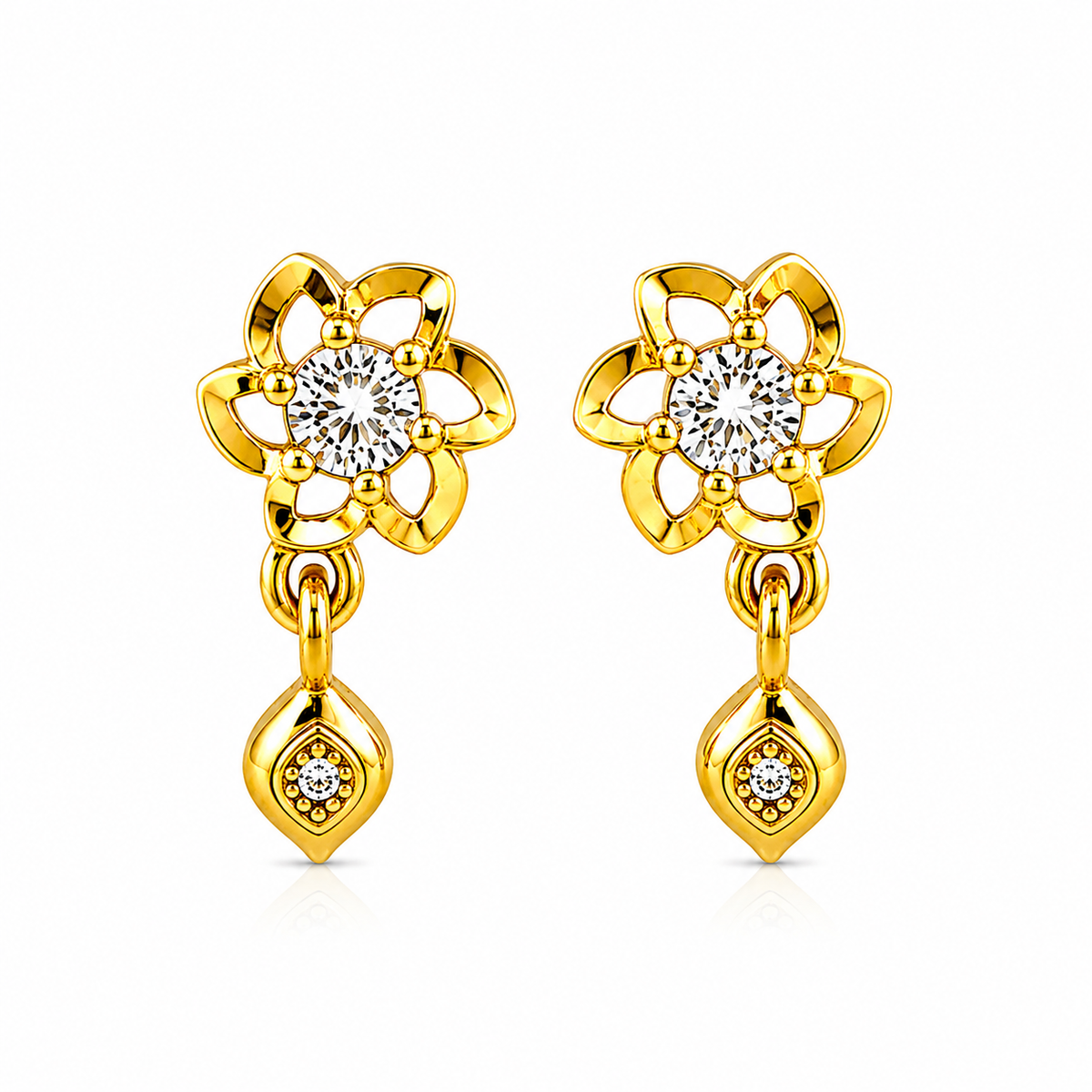 GoldNX Floral Crystal Drop Gold-Toned Stud Earrings for Women