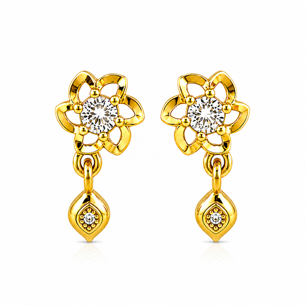 GoldNX Floral Crystal Drop Gold-Toned Stud Earrings for Women