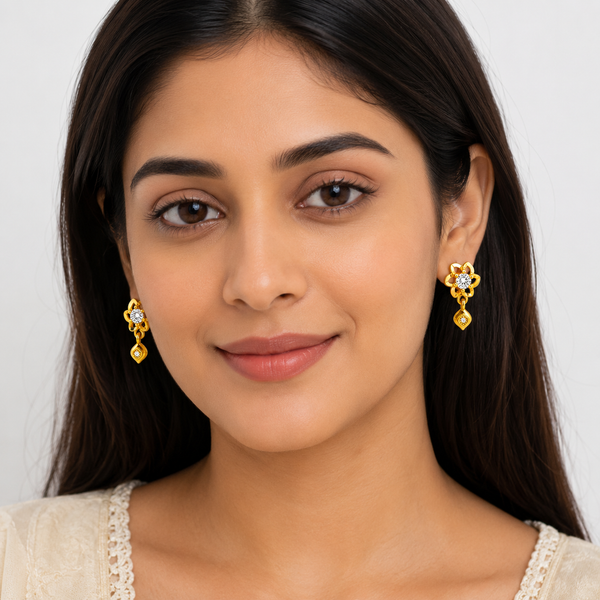 GoldNX Floral Crystal Drop Gold-Toned Stud Earrings for Women