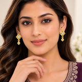 NXGOLD Geometric Crystal Drop Gold-Toned Stud Earrings for Women