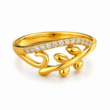 NXGOLD Nature Inspired Leaf Open Ring with Cubic Zirconia