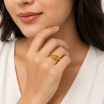 NXGOLD Nature Inspired Leaf Open Ring with Cubic Zirconia