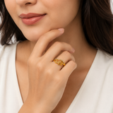 NXGOLD Nature Inspired Leaf Open Ring with Cubic Zirconia
