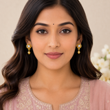 GoldNX Floral Crystal Drop Gold-Toned Stud Earrings for Women