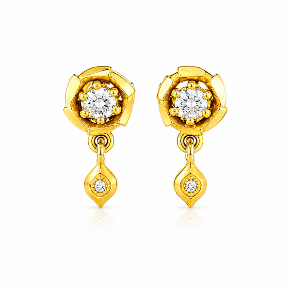 GoldNX Floral Crystal Drop Gold-Toned Stud Earrings for Women