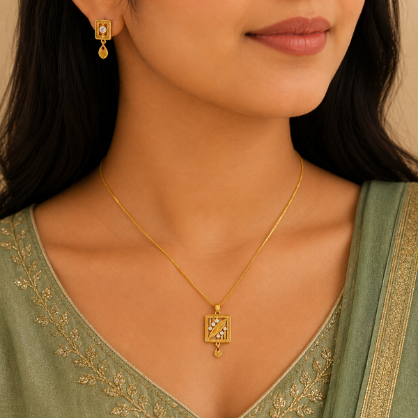 NXGOLD Premium Square Leaf Pendant Necklace & Earrings Set