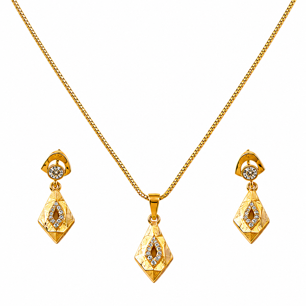 Luxury CZ Diamond Shape Pendant Necklace & Earrings Set