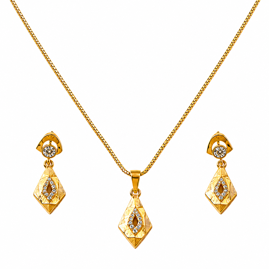 Luxury CZ Diamond Shape Pendant Necklace & Earrings Set