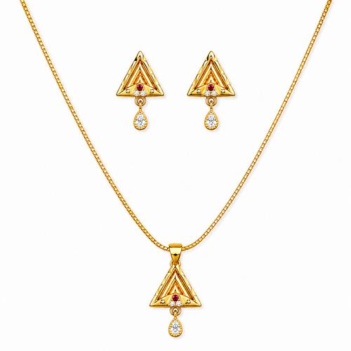 Triangle Sparkle Pendant Necklace Set for Women