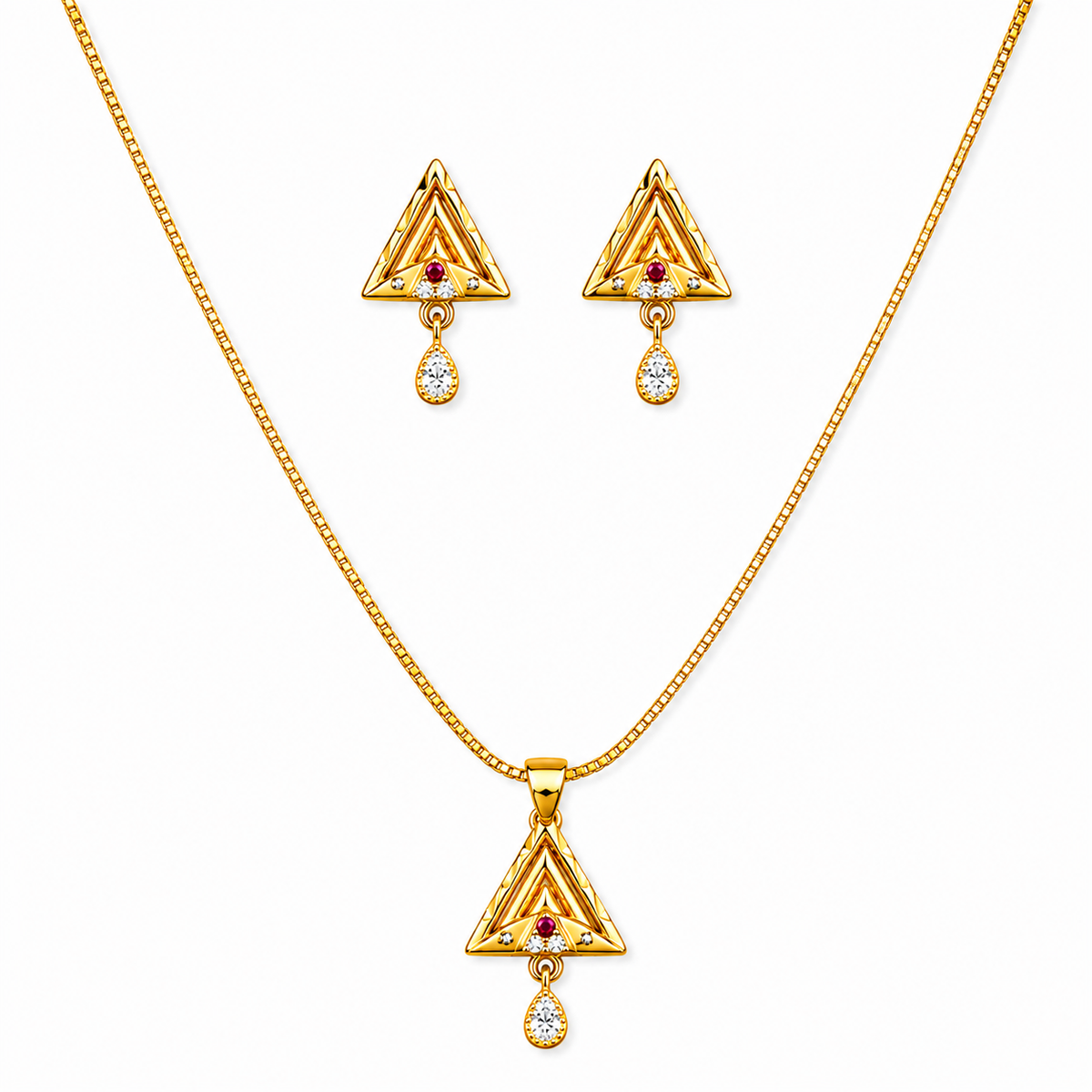 Triangle Sparkle Pendant Necklace Set for Women