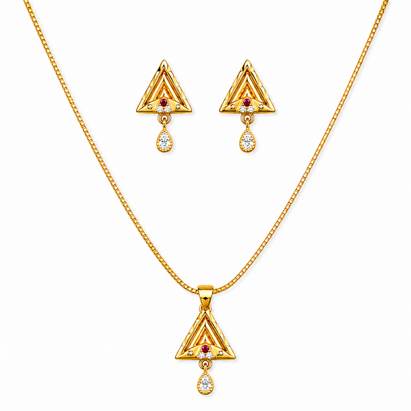 Triangle Sparkle Pendant Necklace Set for Women