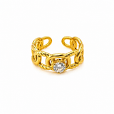 Elegant Anti-Tarnish Interlocked Chain Ring with CZ Stone