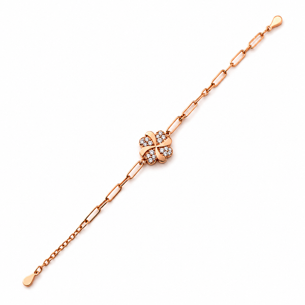 Rose Gold Four Leaf Clover Designer 925 Silver Bracelet