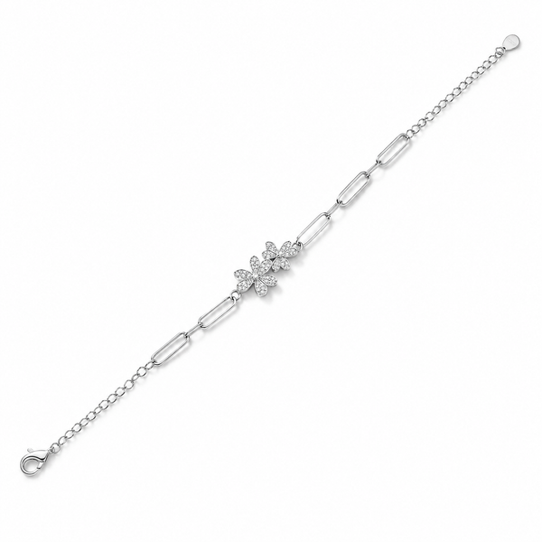 Elegant Twin Daisy Cubic Zirconia 925 Sterling Silver Bracelet for Women & Girls