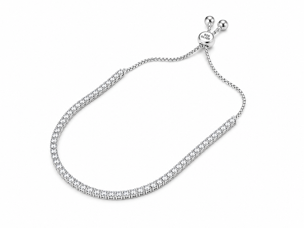 Classic CZ Tennis 925 Sterling Silver Adjustable Bracelet for Women & Girls