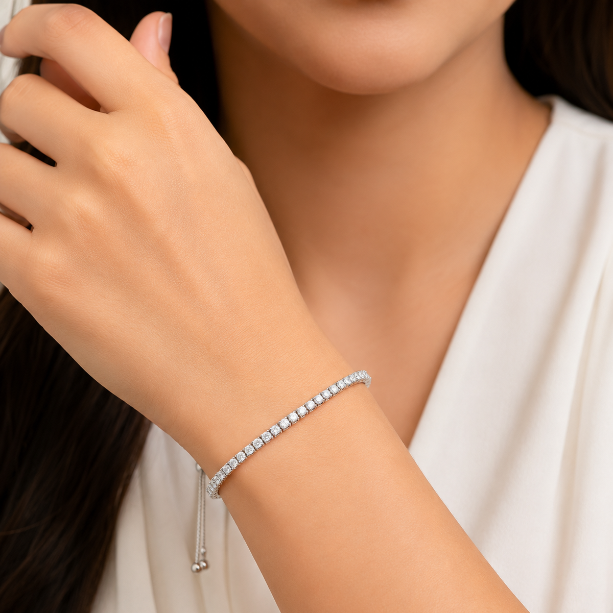 Classic CZ Tennis 925 Sterling Silver Adjustable Bracelet for Women & Girls