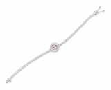 Pink Halo CZ Tennis 925 Sterling Silver Bracelet for Women
