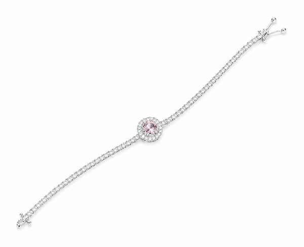 Pink Halo CZ Tennis 925 Sterling Silver Bracelet for Women