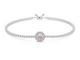Pink Halo CZ Tennis 925 Sterling Silver Bracelet for Women