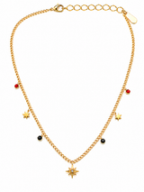 Dainty Star Charm Necklace with Colorful Crystal Beads