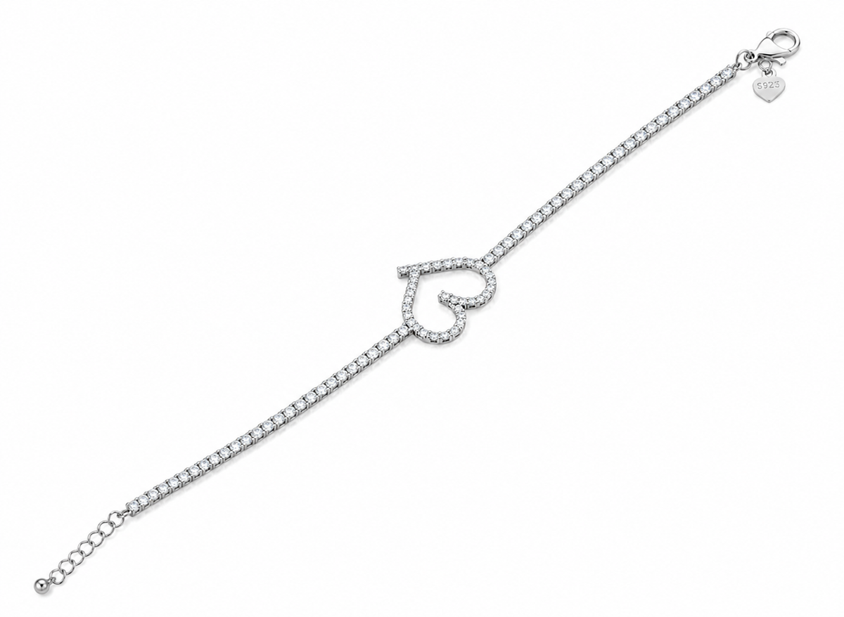 Heart Shape Cubic Zirconia 925 Sterling Silver Bracelet