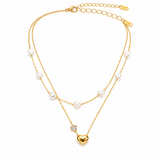 Golden Heart & Pearl Double Layer Necklace for Women